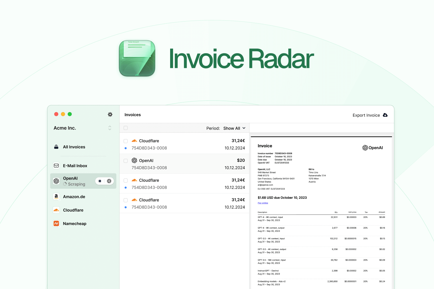 Invoice Radar screenshot 1