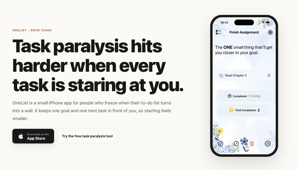 OneList for Task Paralysis screenshot 1