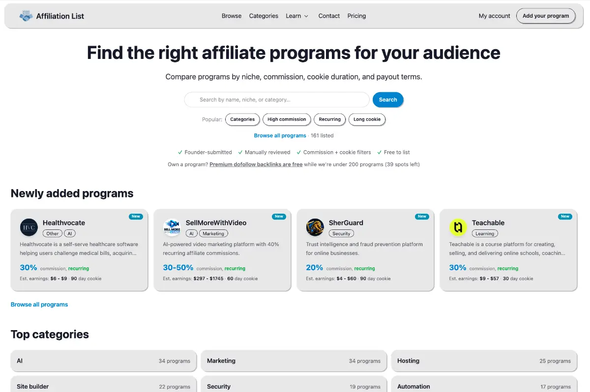 AffiliationList screenshot 2