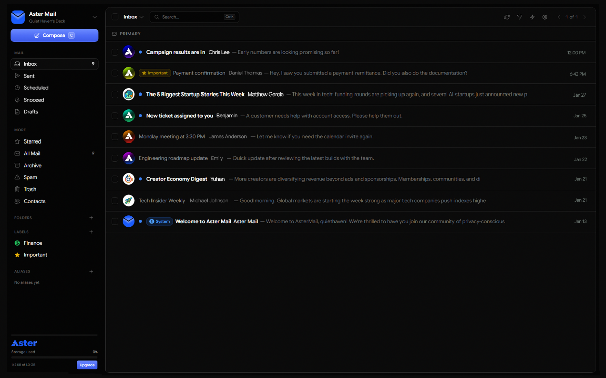 Aster Mail screenshot 1