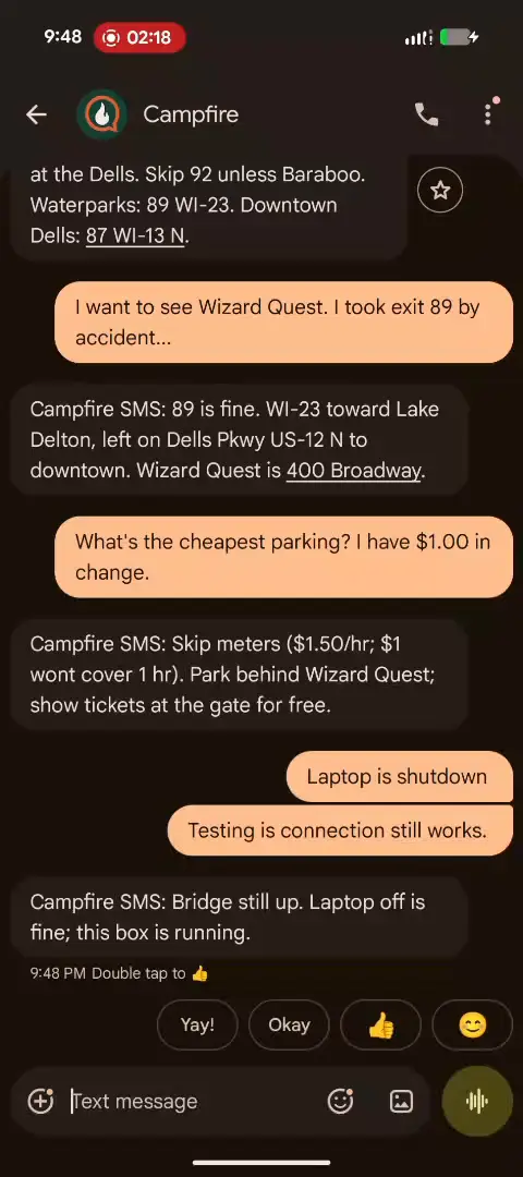 CampfireSMS screenshot 1