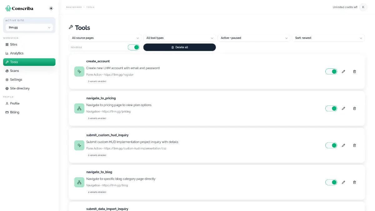 Conscriba - create WebMCP automatically screenshot 2