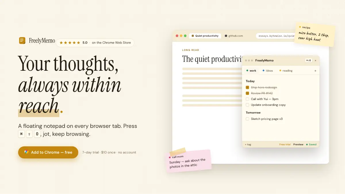 FreelyMemo - A floating notepad on every tab screenshot 1