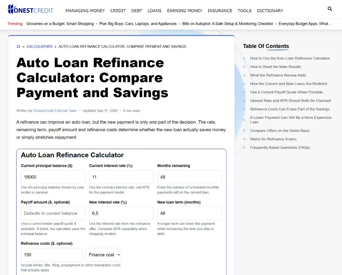 HonestCredit Financial Calculators screenshot 3