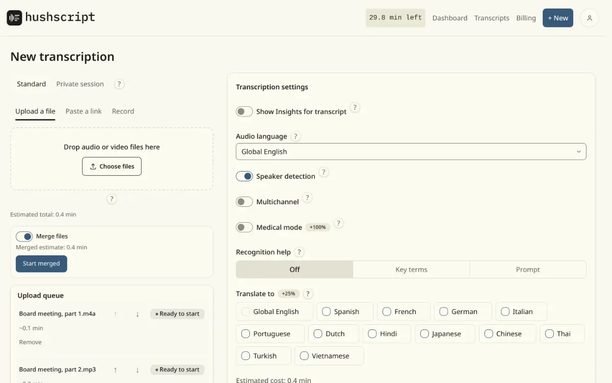 Hushscript screenshot 1