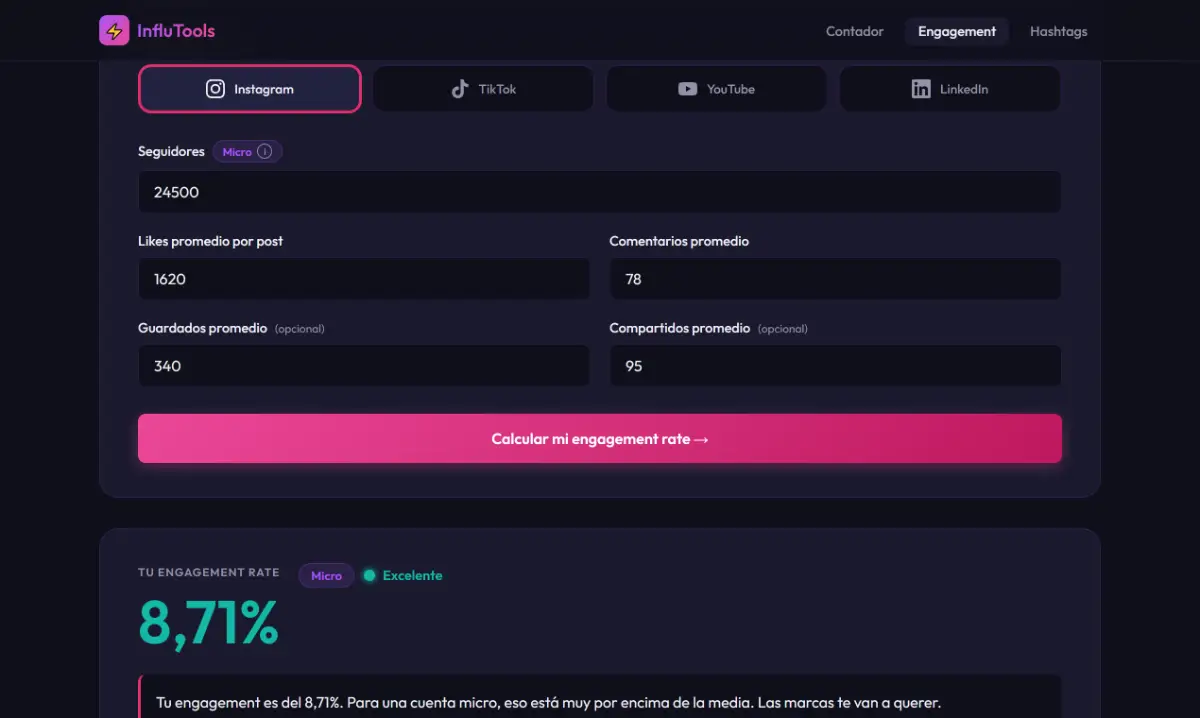 InfluTools screenshot 2