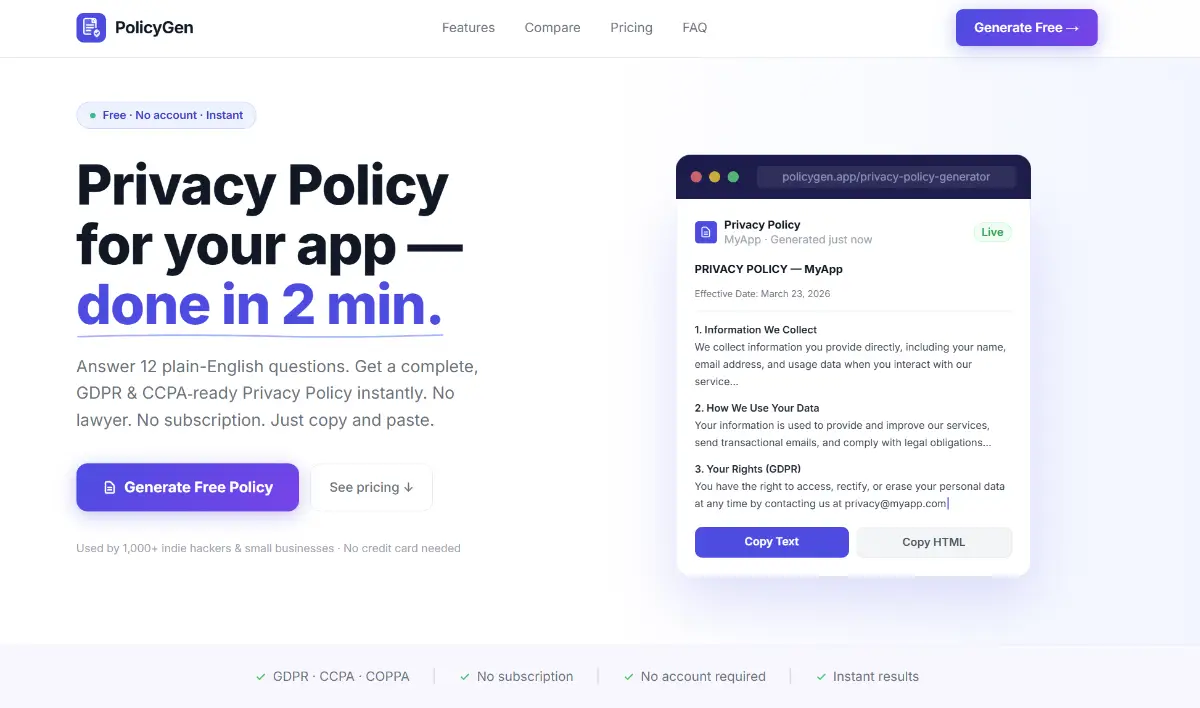 PolicyGen - Privacy Policy Generator screenshot 2