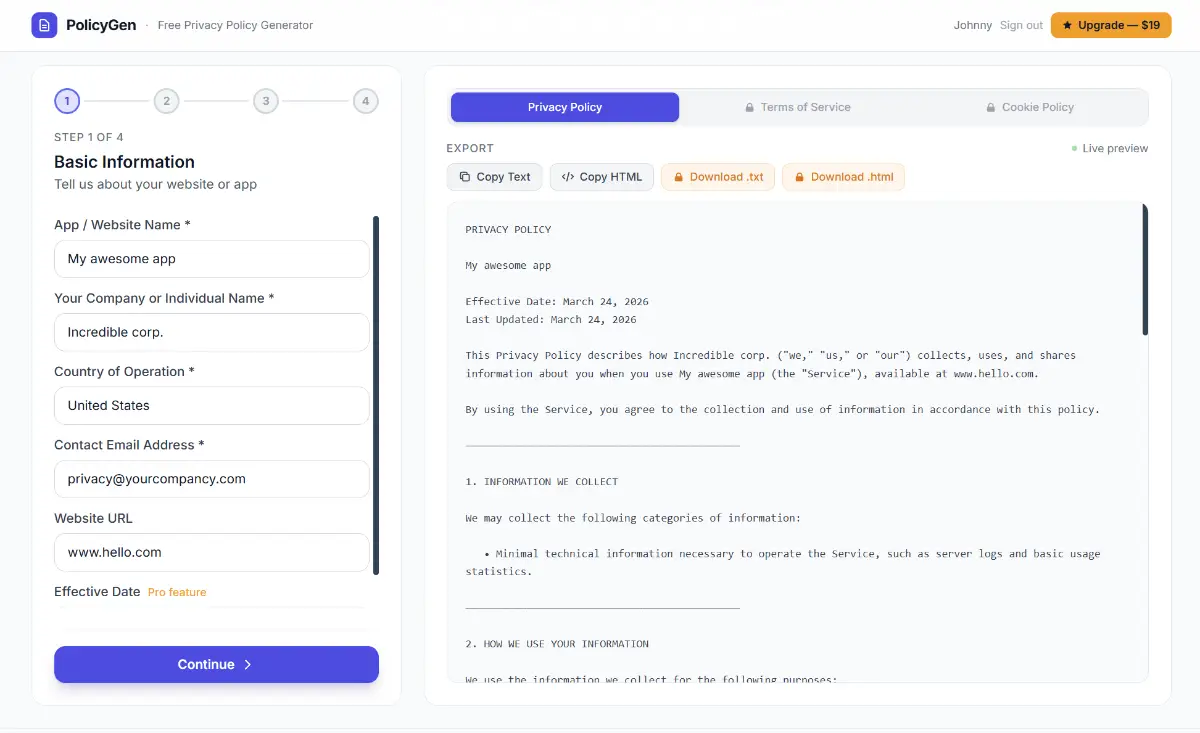 PolicyGen - Privacy Policy Generator screenshot 3