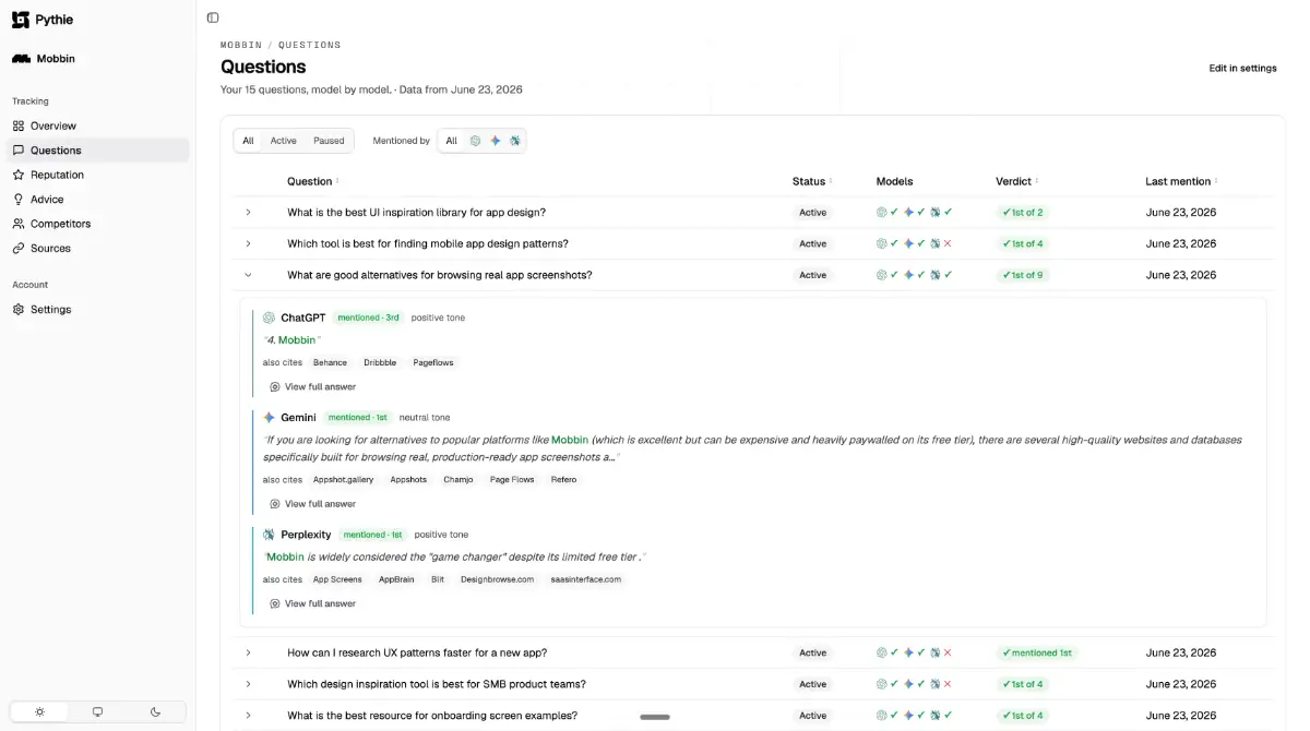 Pythie - AI Visibilty screenshot 2