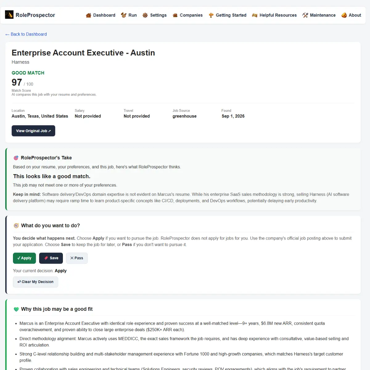 RoleProspector screenshot 2