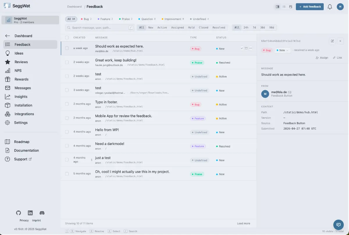 SeggWat screenshot 2