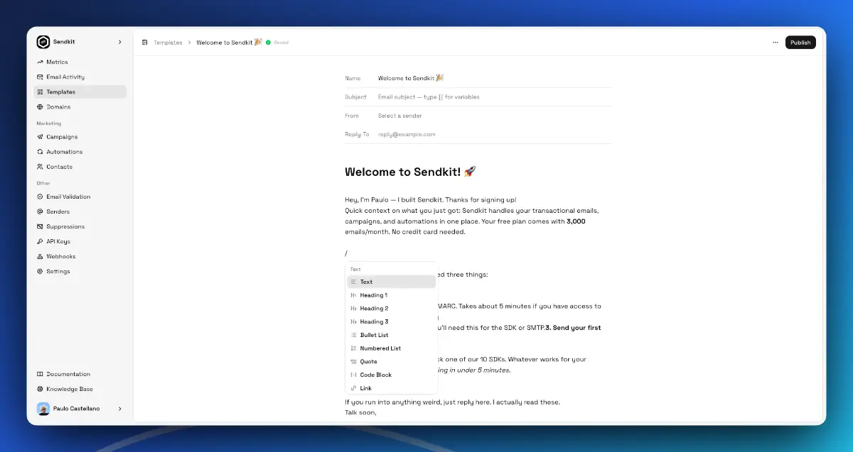 Sendkit screenshot 2