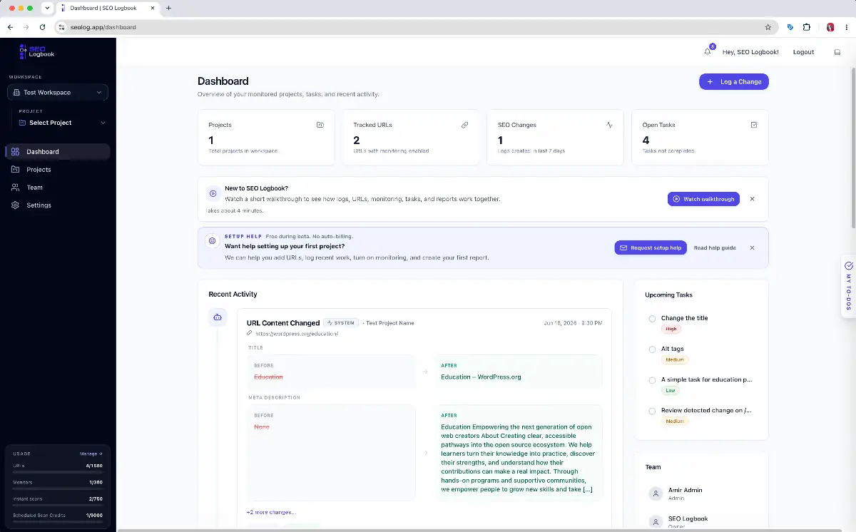 SEO Logbook screenshot 2