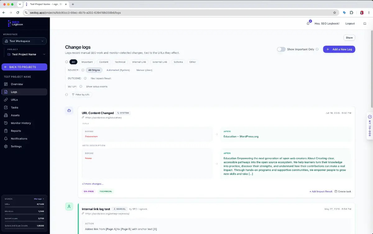 SEO Logbook screenshot 3