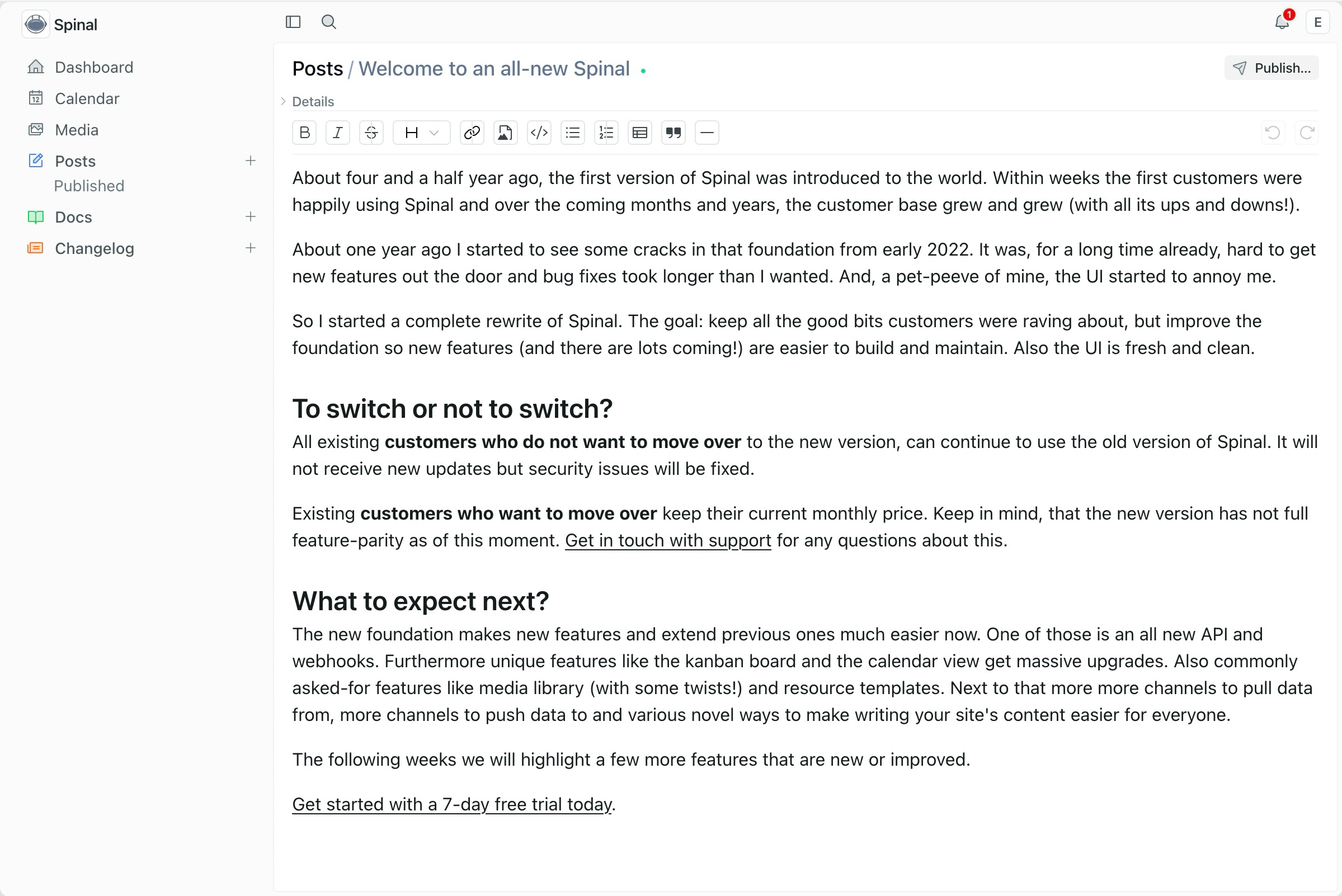 Spinal CMS screenshot 2
