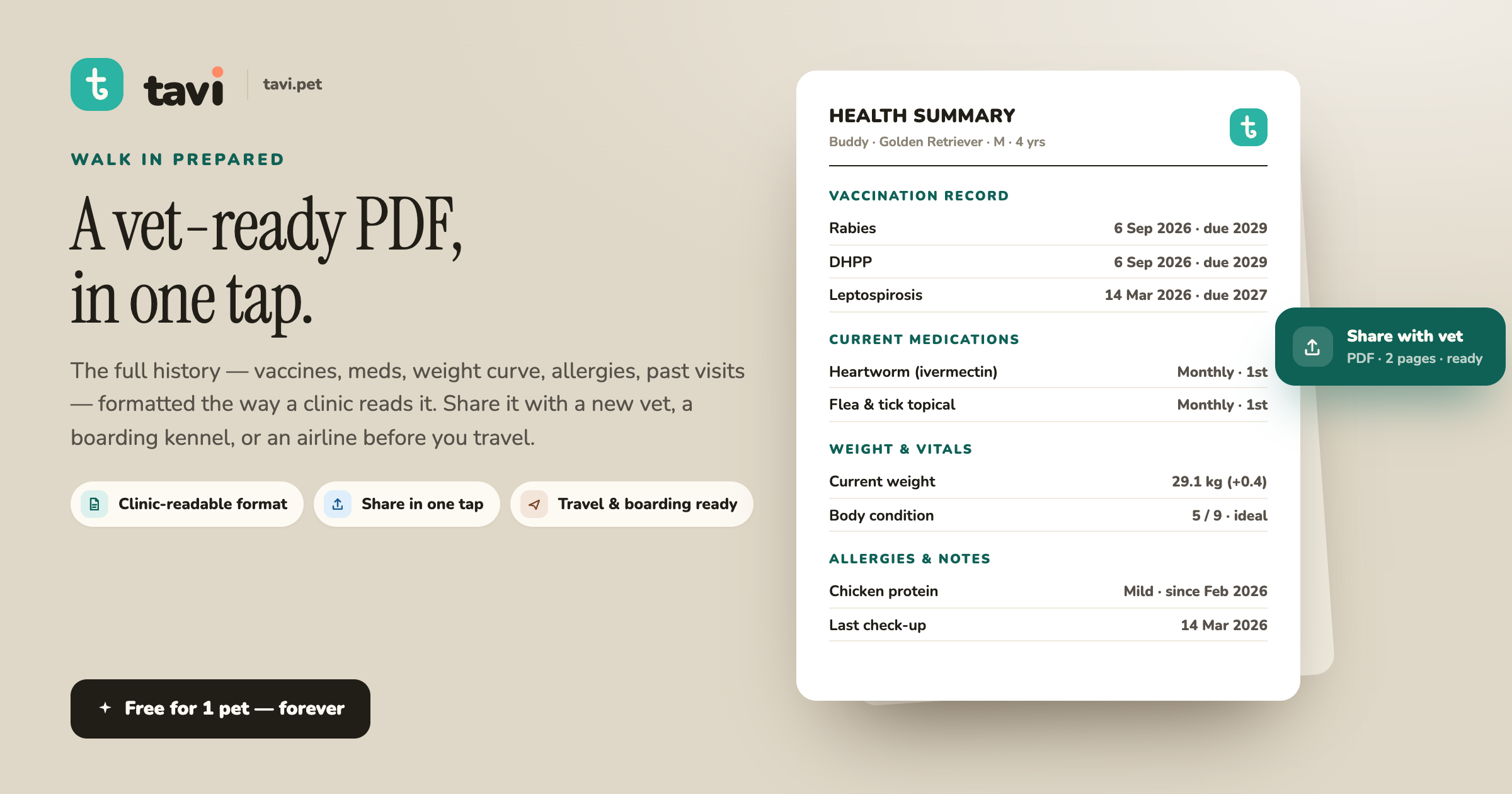 Tavi : Pet Health Tracker screenshot 1