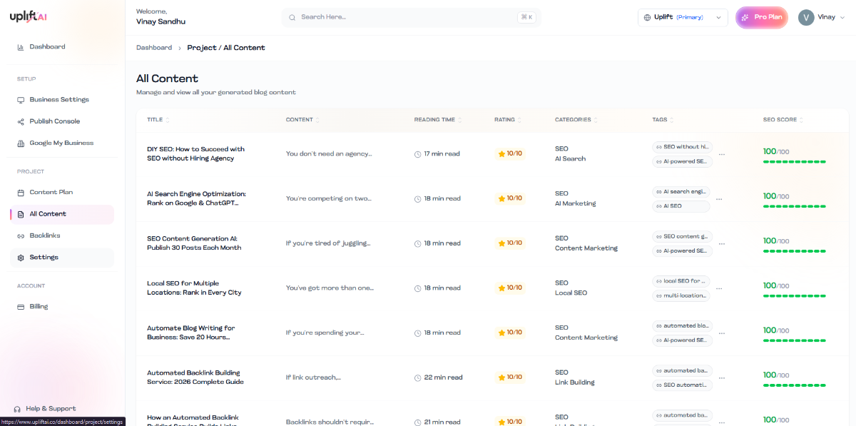UpliftAI SEO on Autopilot screenshot 1