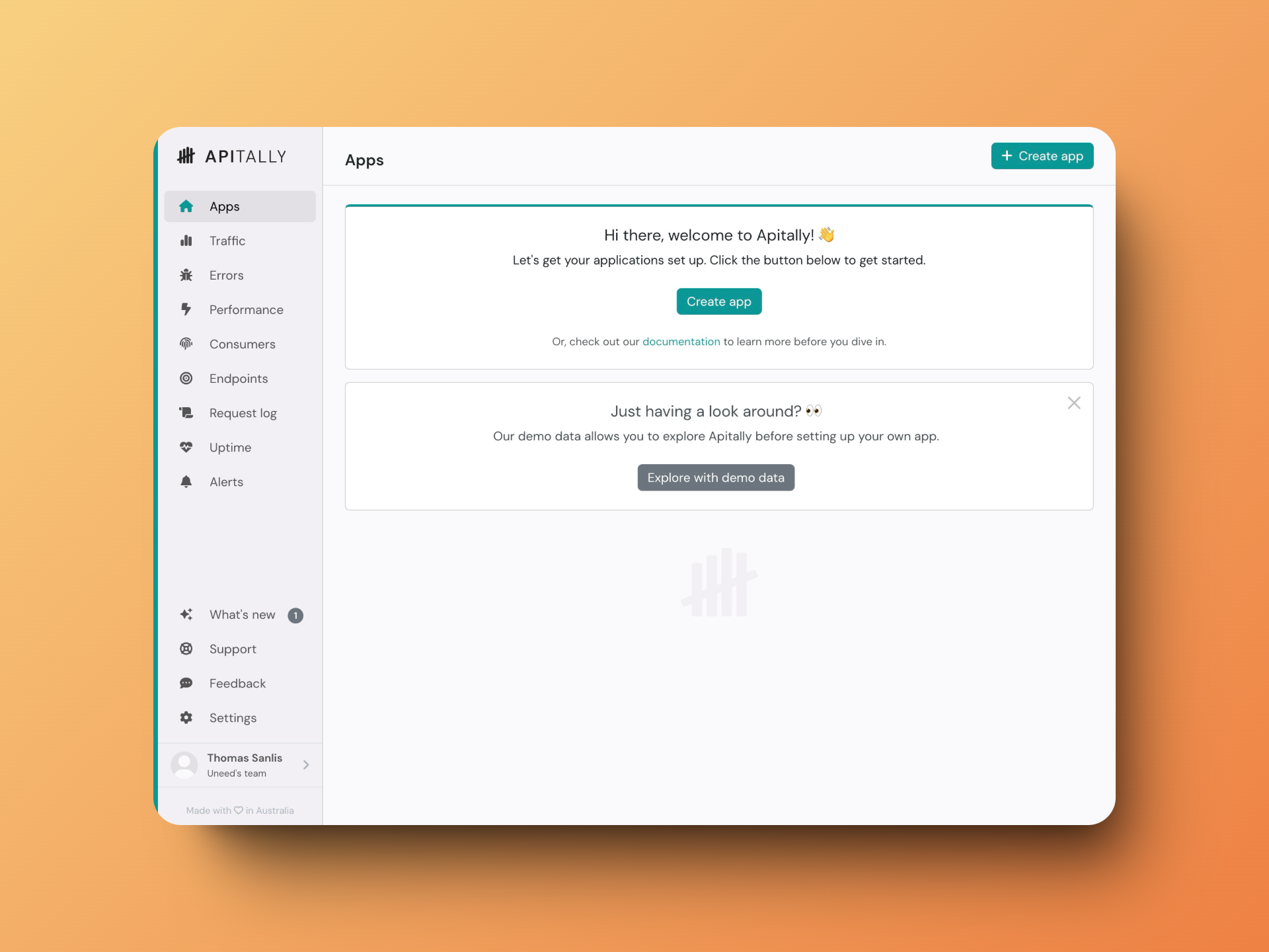 Apitally's welcoming dashboard