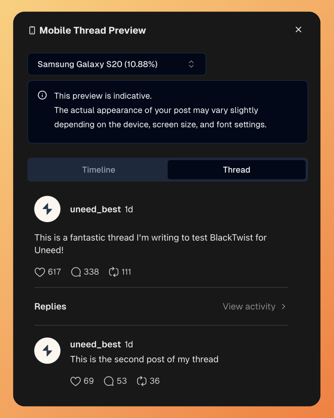 BlackTwist's preview feature, with a lot of options!