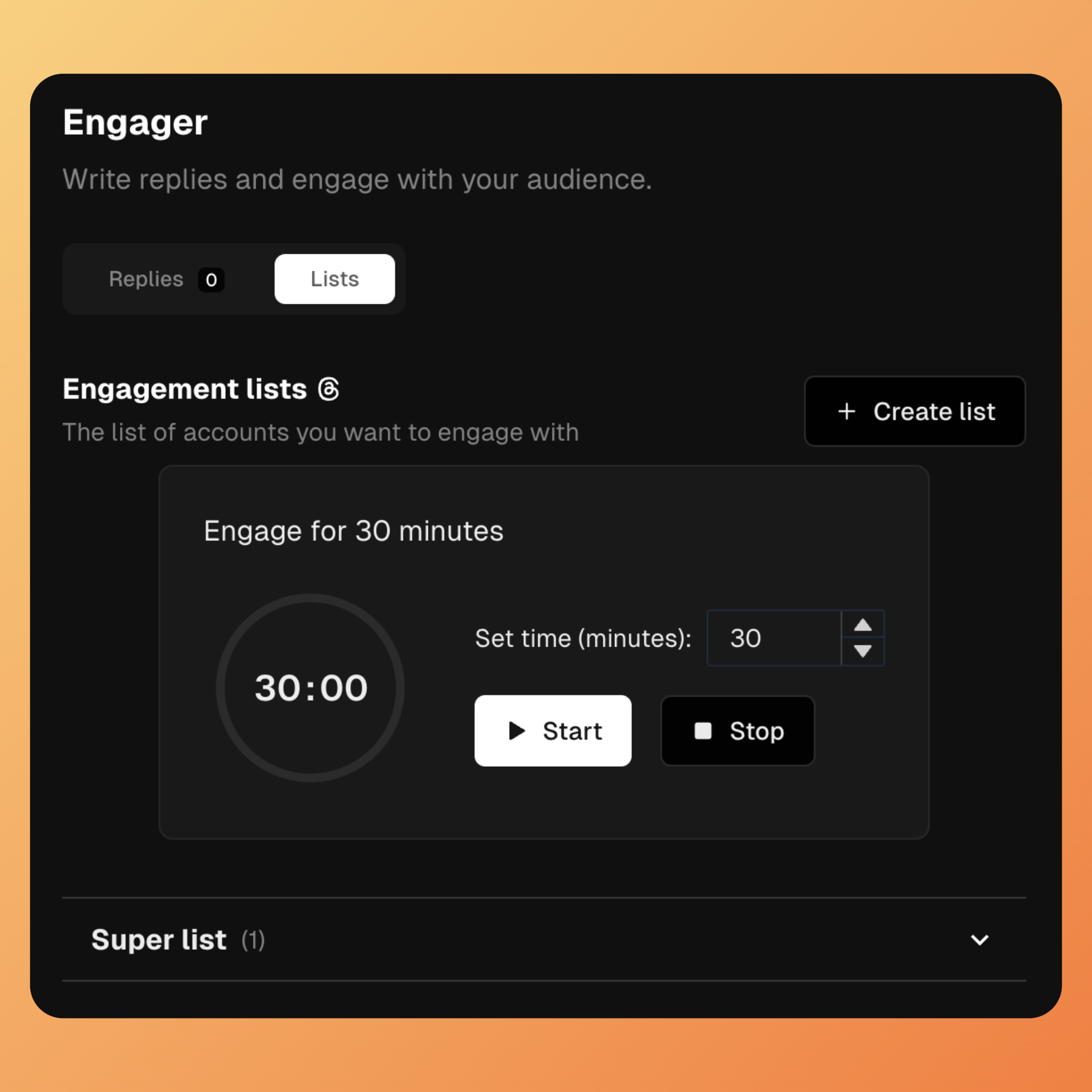 The Engager screen - Timer
