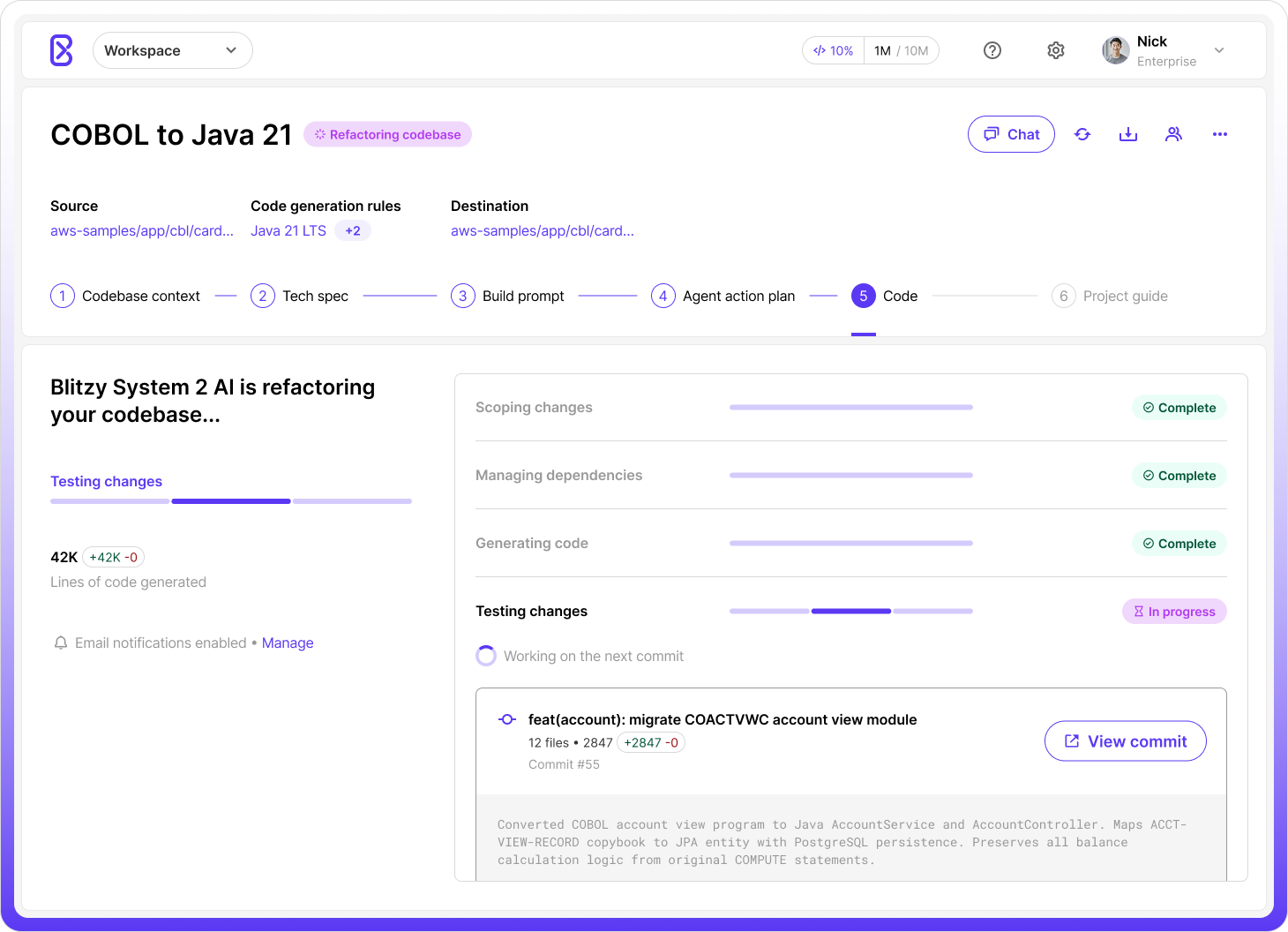 Example of a Blitzy generation