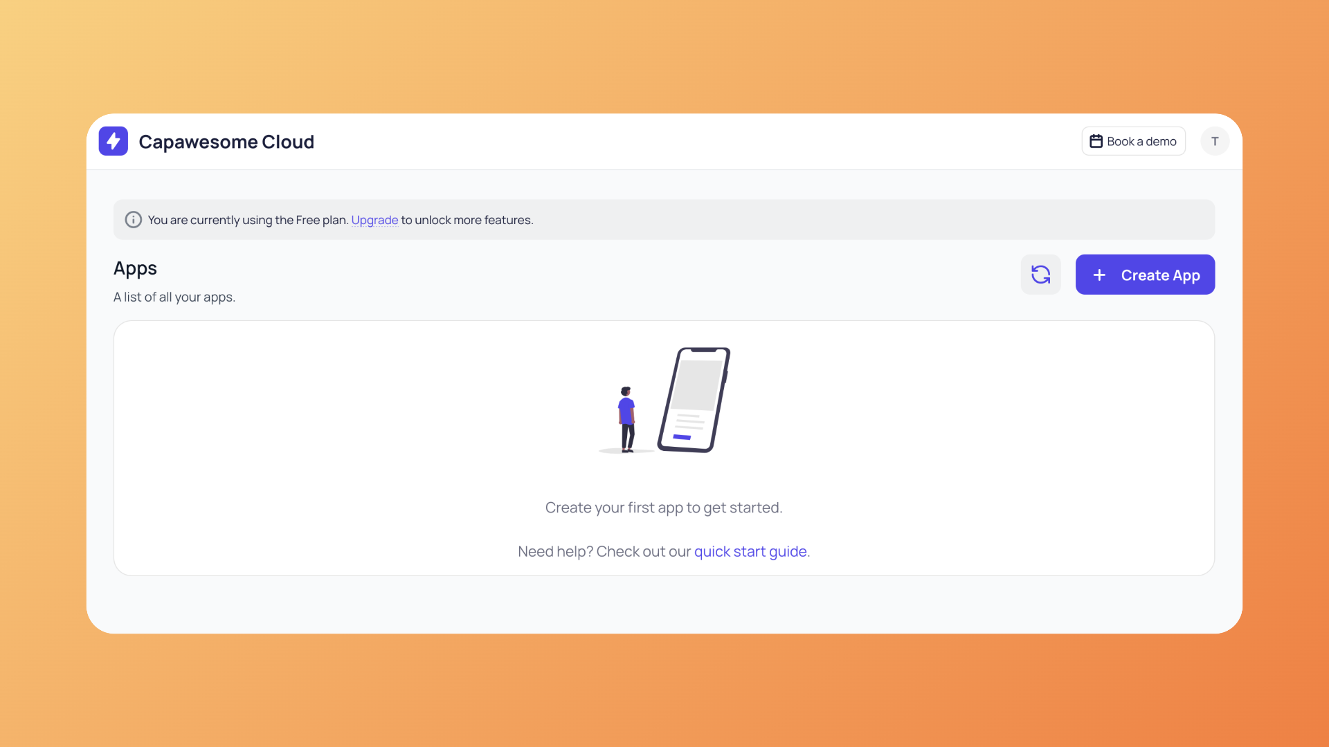 Clean dashboard ready for your first app