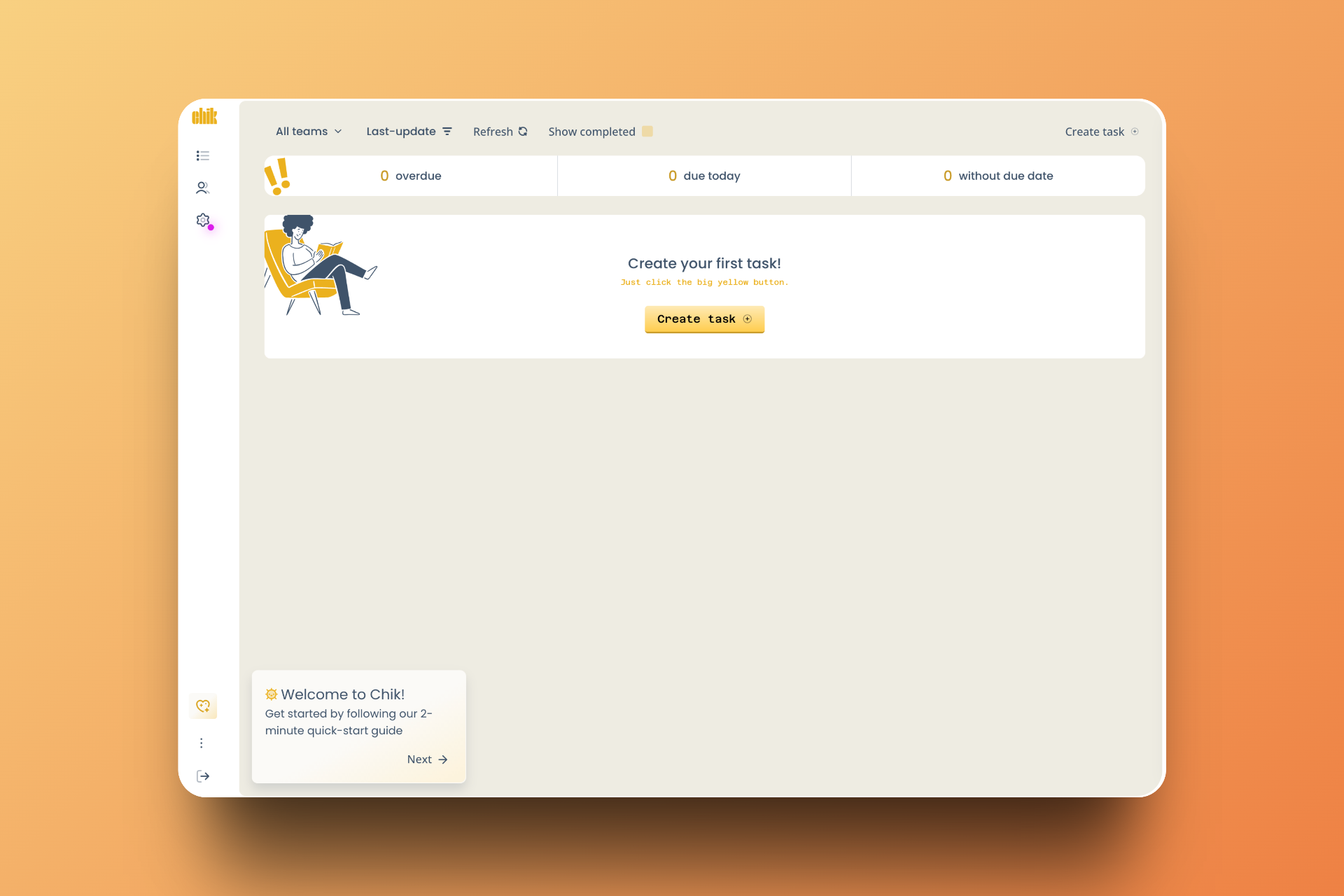 Clean dashboard with task organization by priority