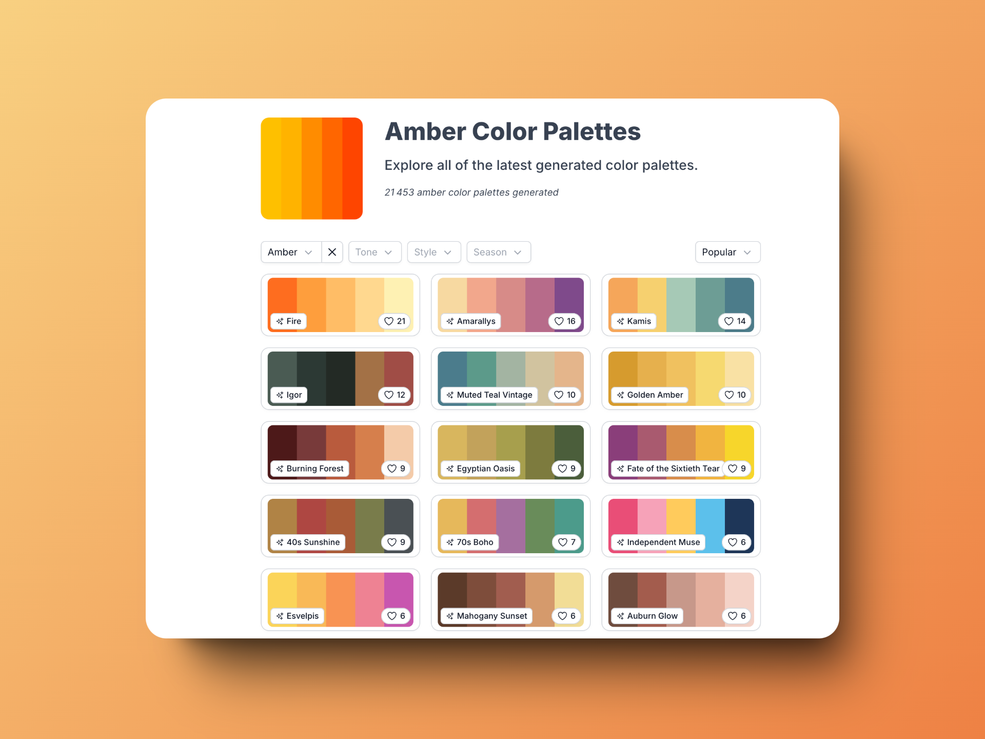 A family of palettes with filtering options