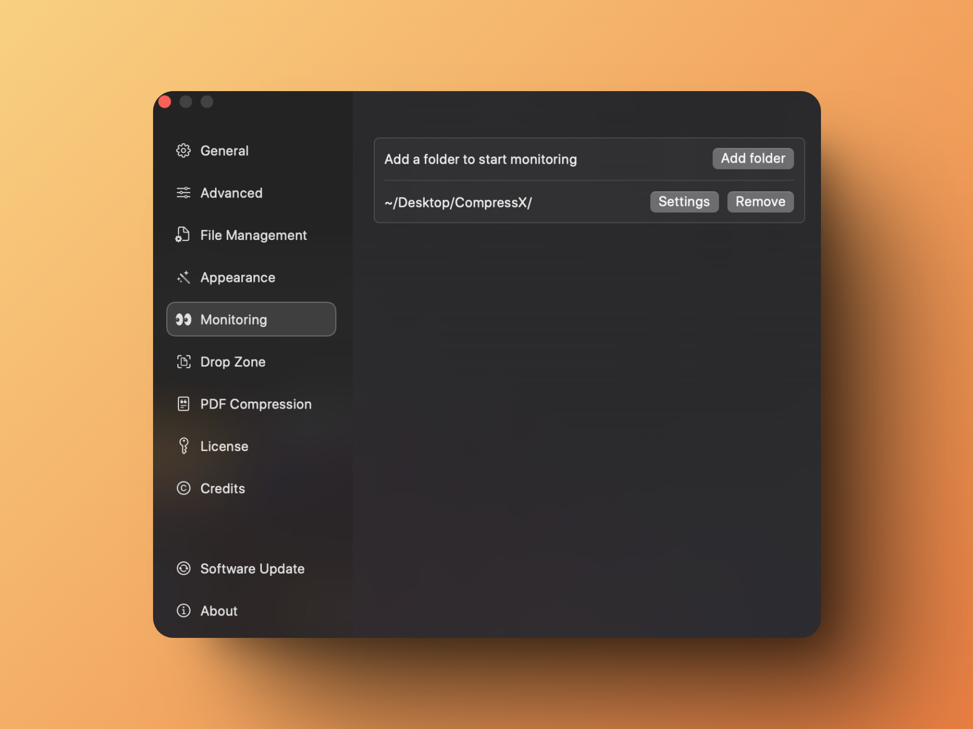 Folder monitoring setting