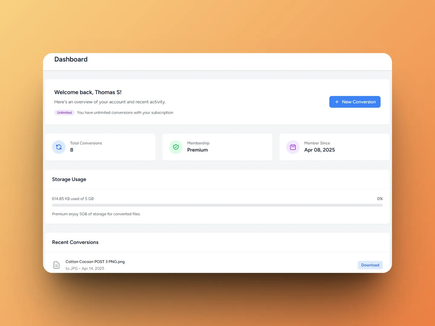 The dashboard helps you keep track of your conversions
