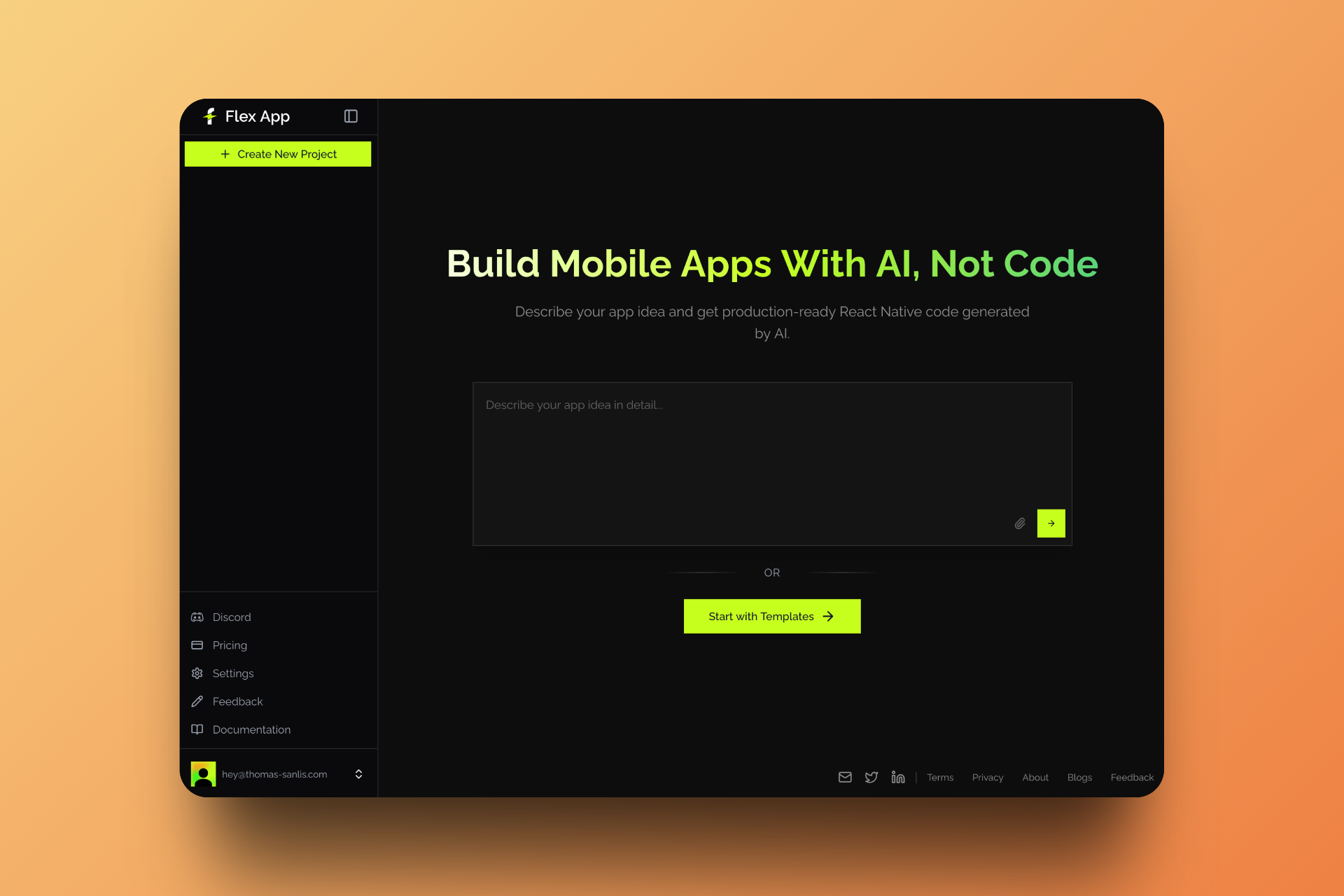The main dashboard after signing up - clean and ready for action