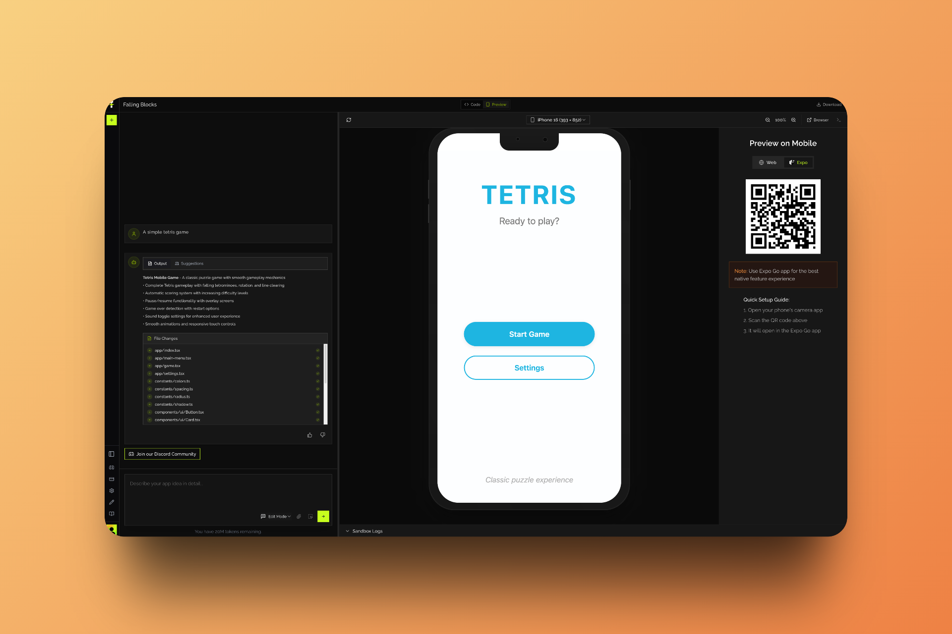 Live mobile preview with QR code for instant testing
