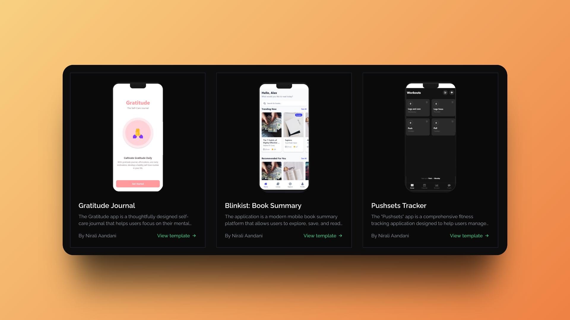 The templates section, containing a list of templates you can use to start your app