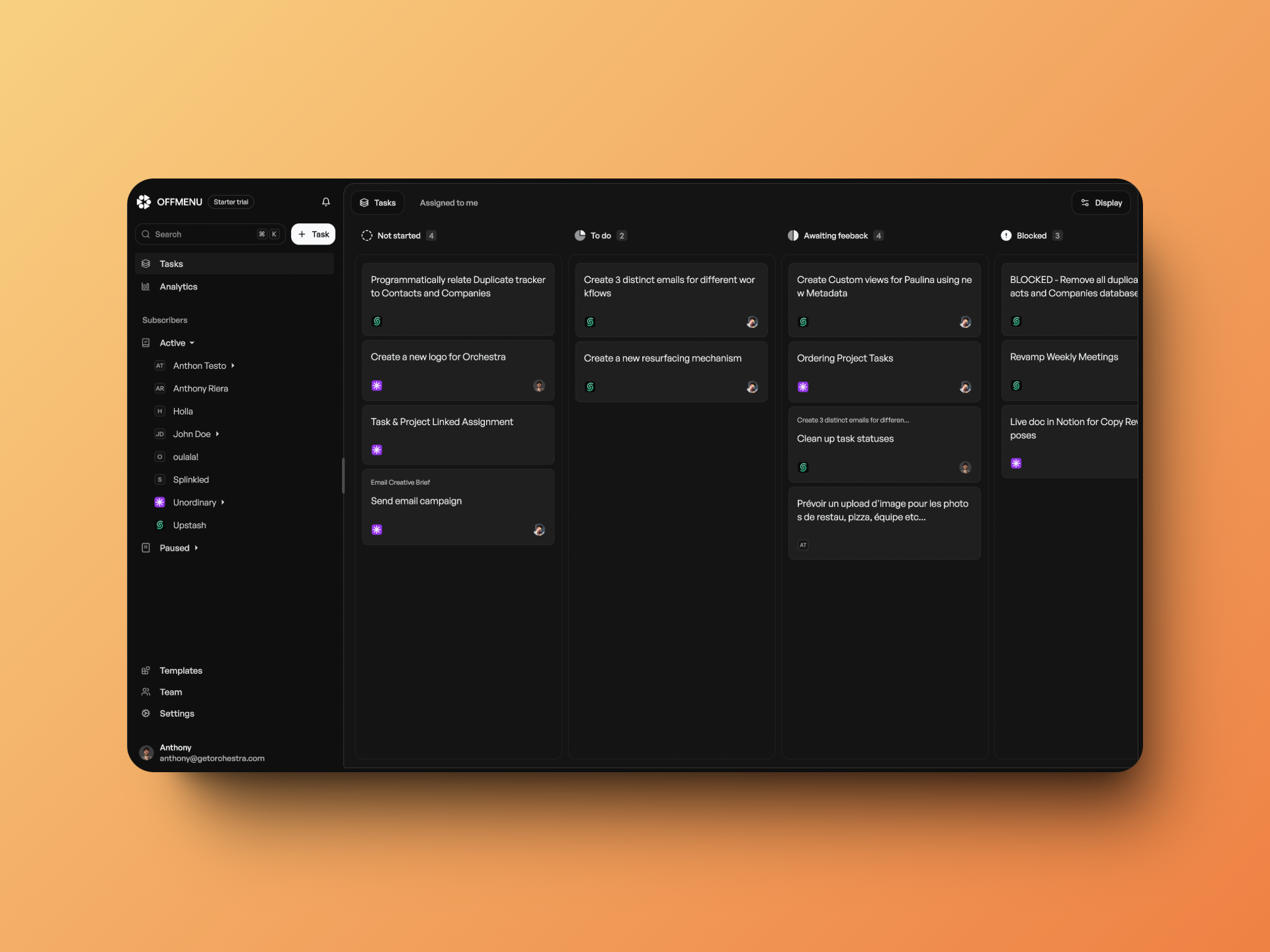 Orchestra dashboard