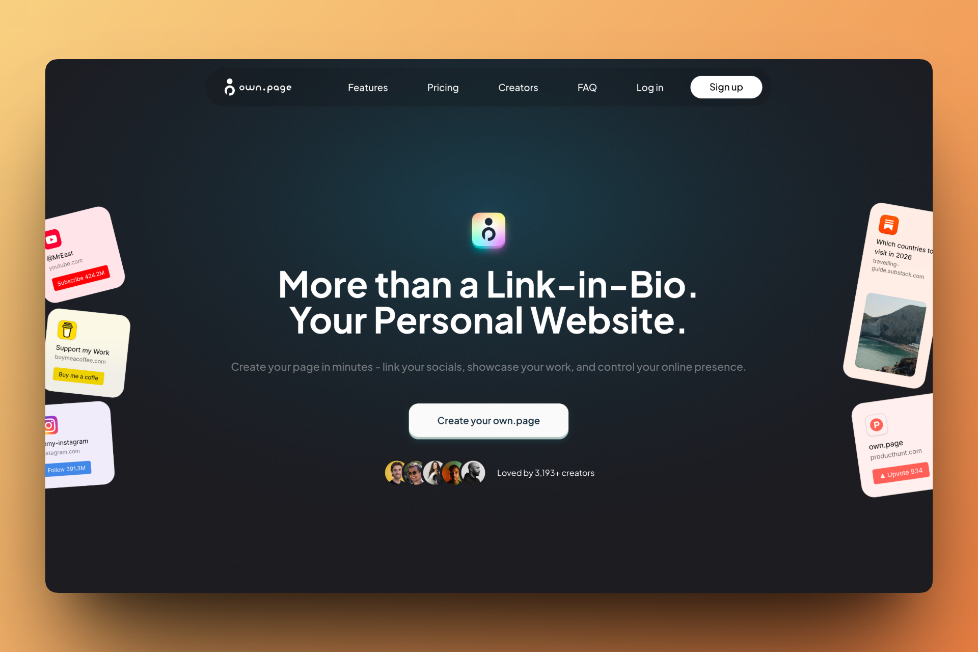 Own.page landing page