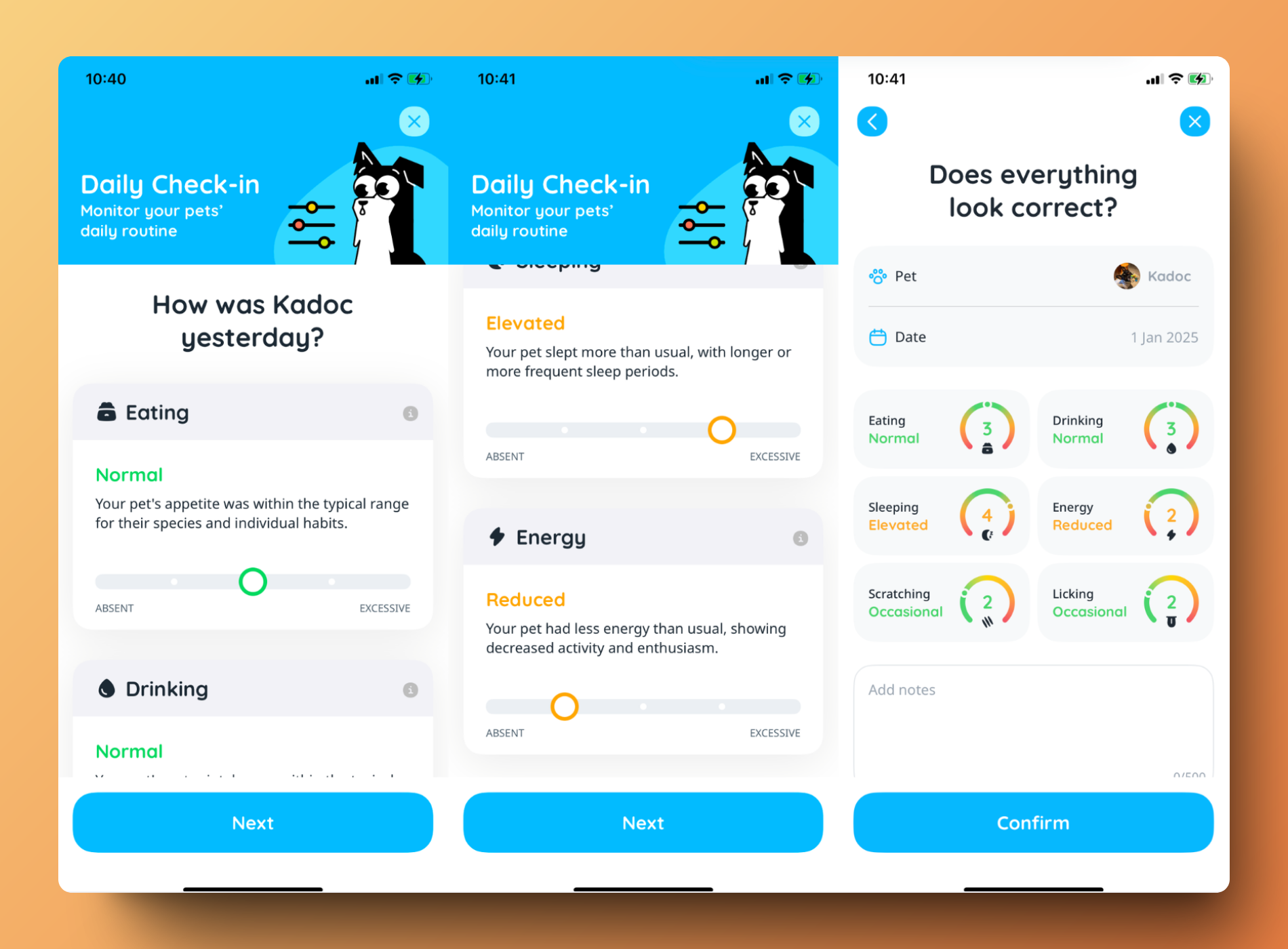 Logging our pet's daily check-in