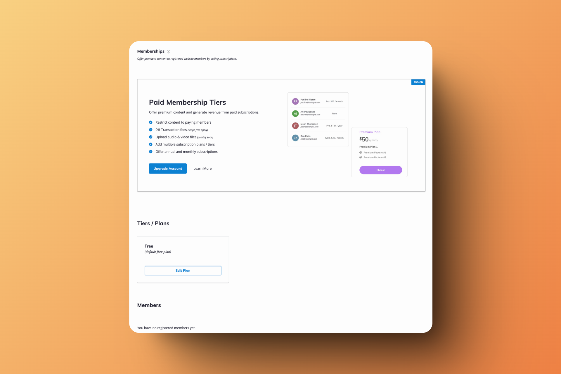 Setting up paid membership tiers for subscriber content