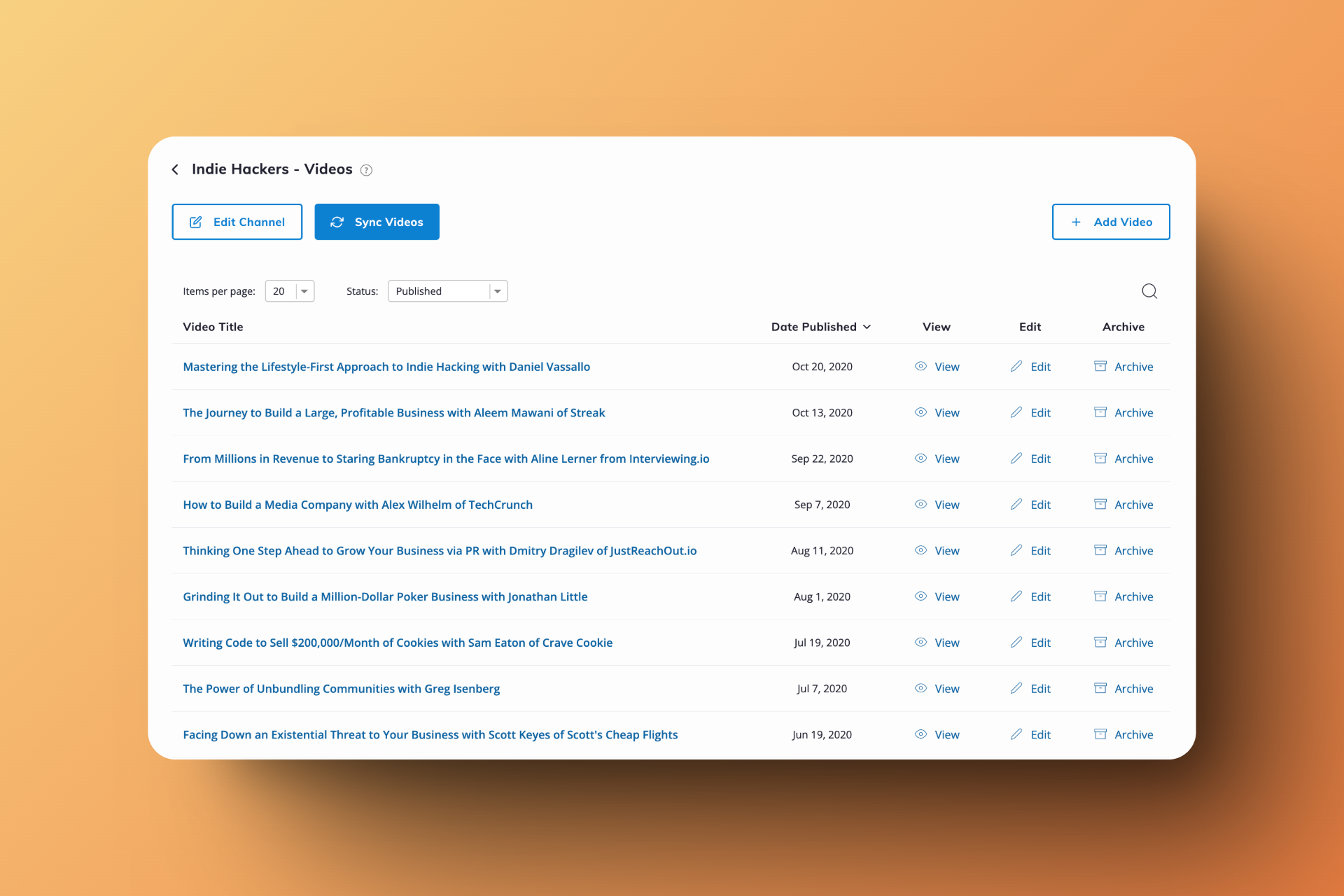 Video management interface with sync options