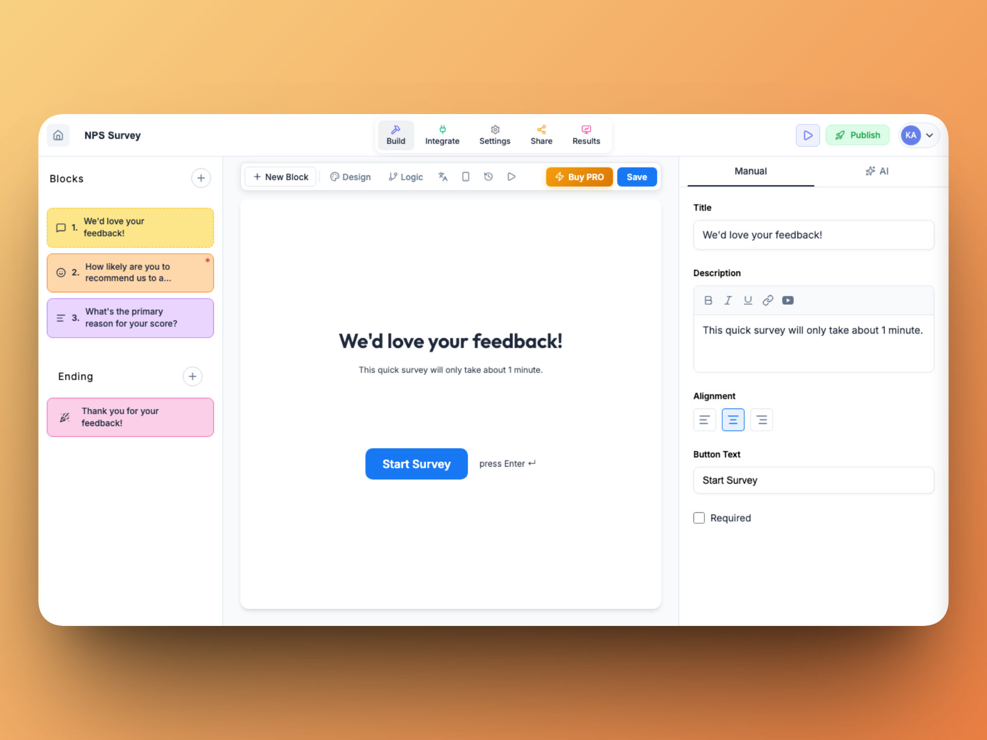 A selected template opens directly in the builder, ready to edit, style, publish, and connect.