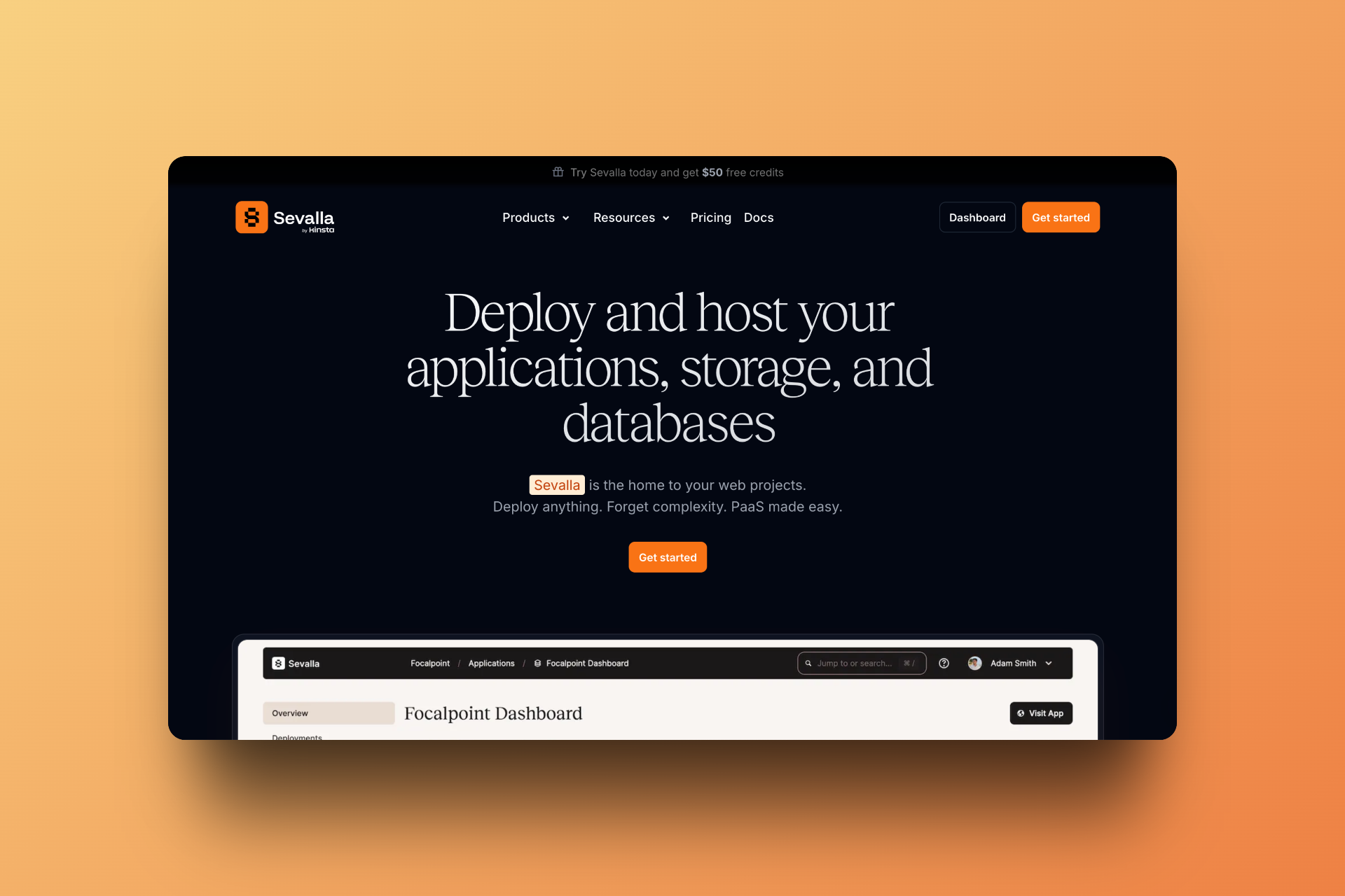 Sevalla's beautiful homepage