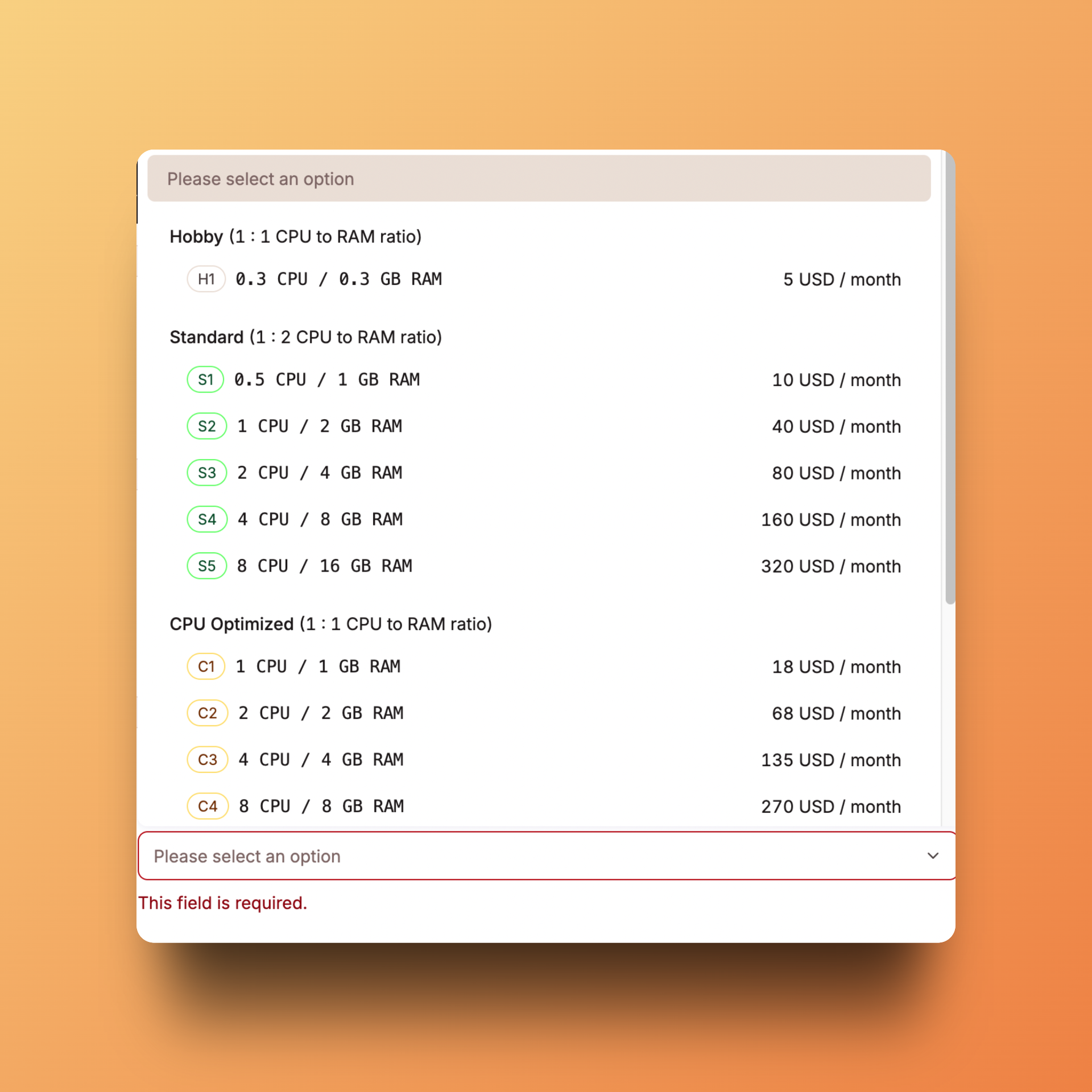 Creating a new application with transparent pricing options