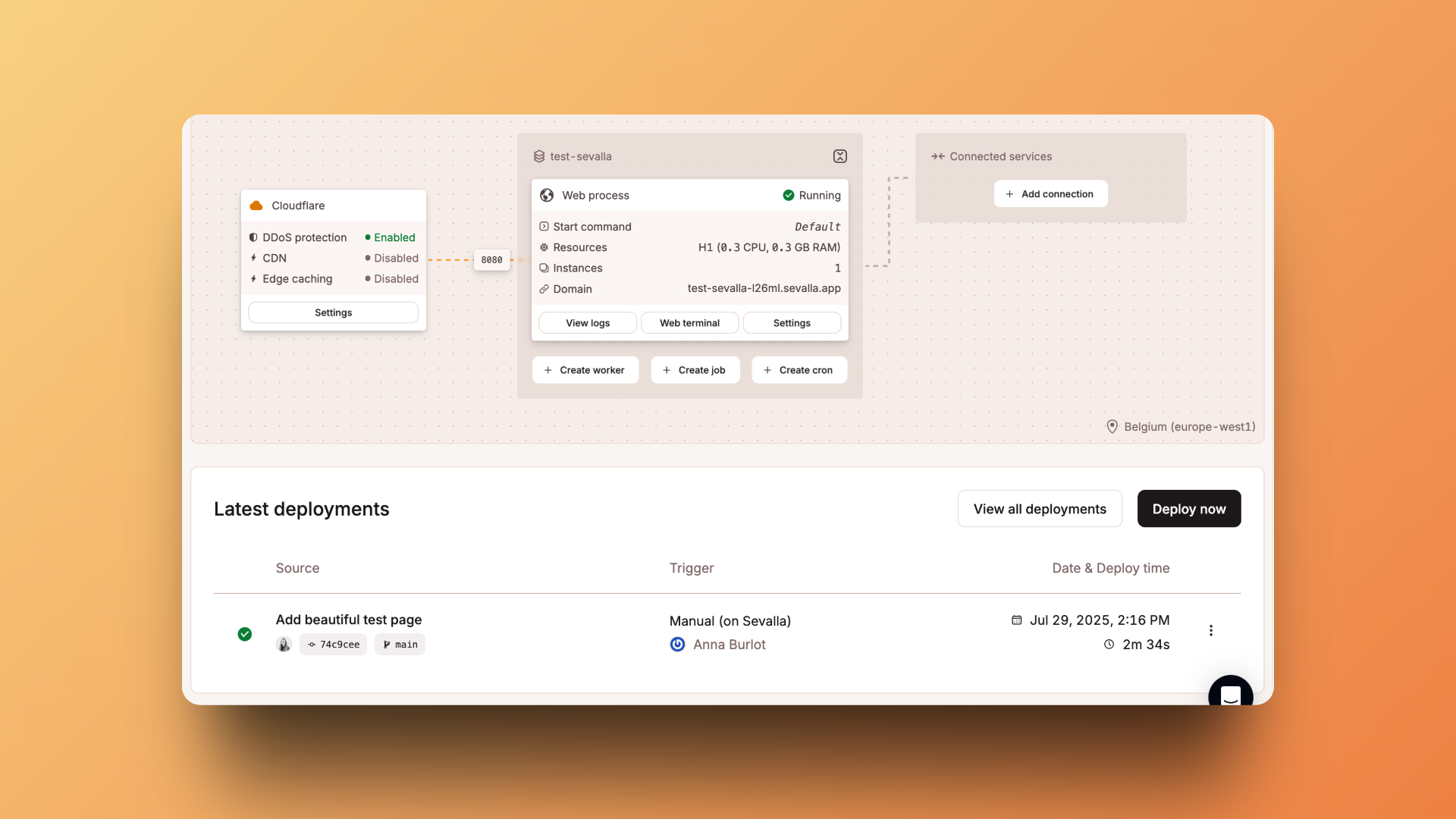 Application successfully deployed and running with detailed metrics