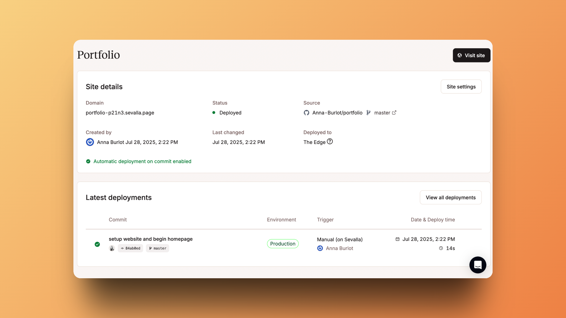 Portfolio site deployed and running on the global edge network
