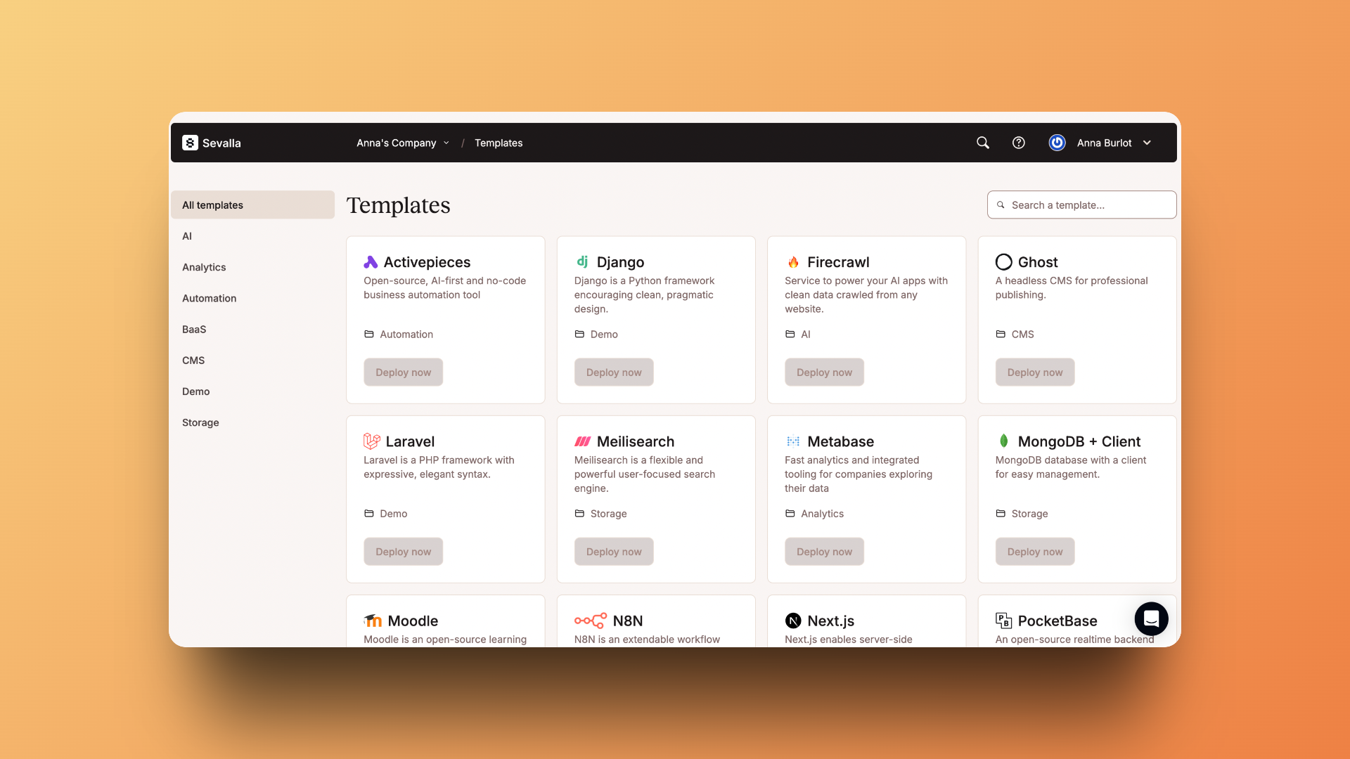 Comprehensive template gallery with 1-click deployments