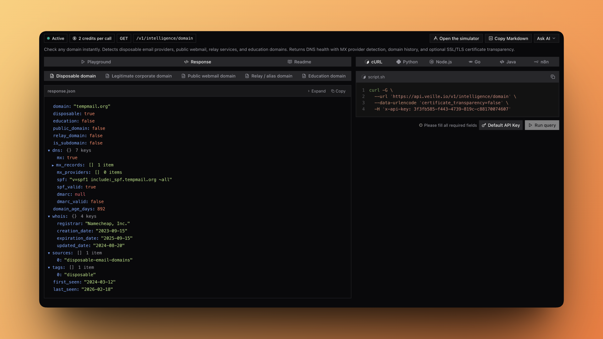 Documentation for the email validation endpoint