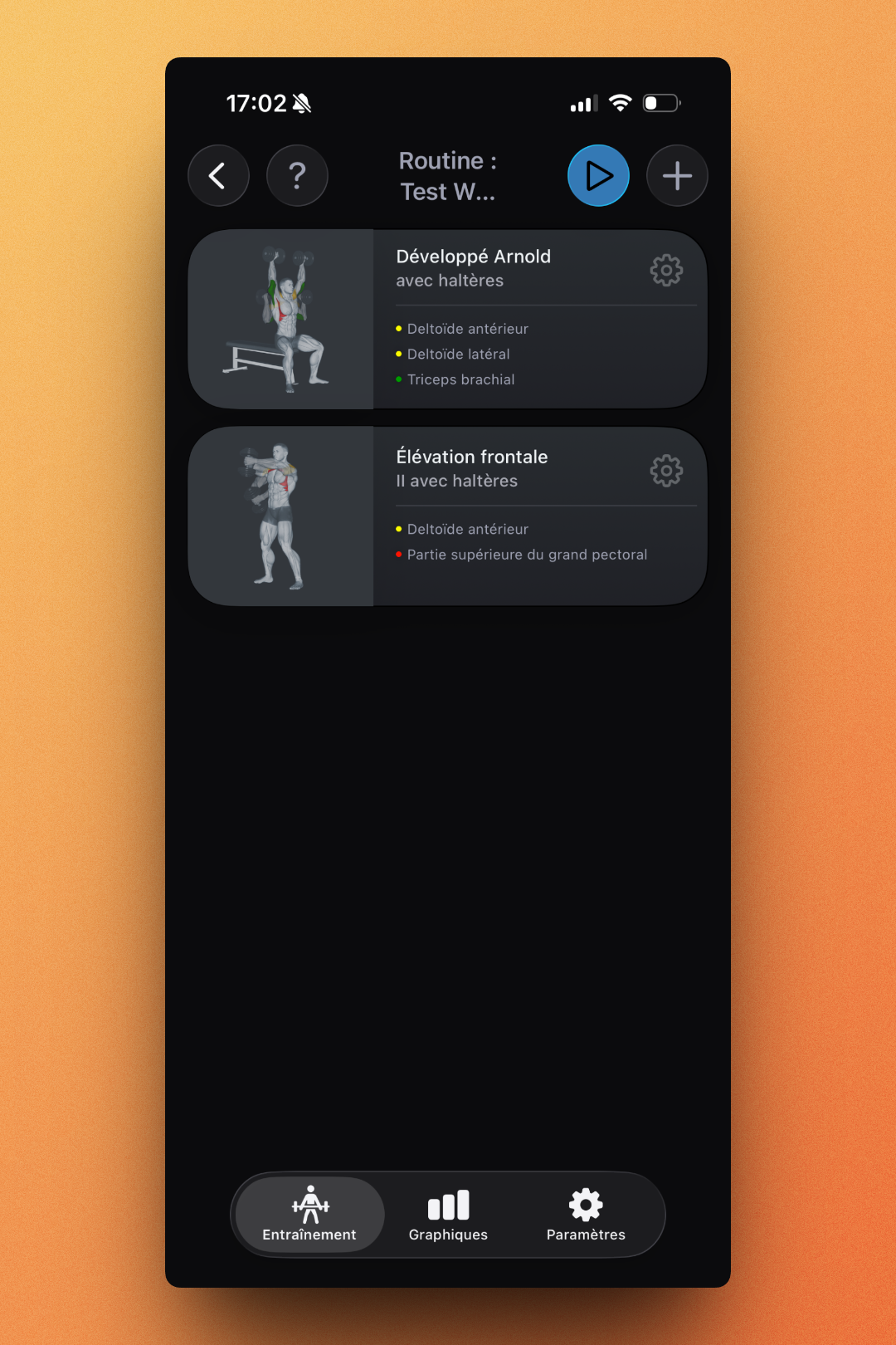 Routine overview showing exercises with muscle targeting